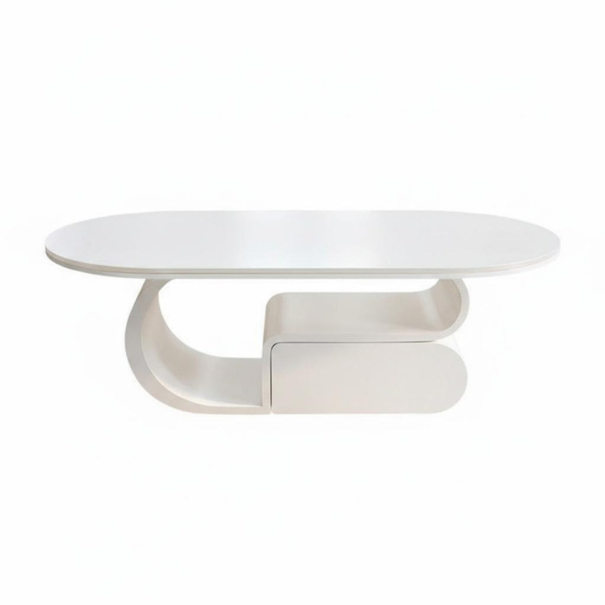 Dual-Level Oval Coffee Table Minimalist Design Household Furniture With Storage Shelf Rounded Corners for Homeowners