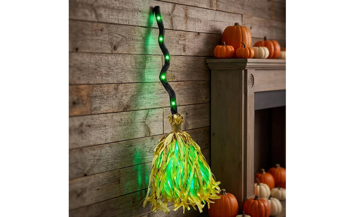 Light-up Moving Witch Broom | Glowing, Lighted Witch Broom, for spooky settings