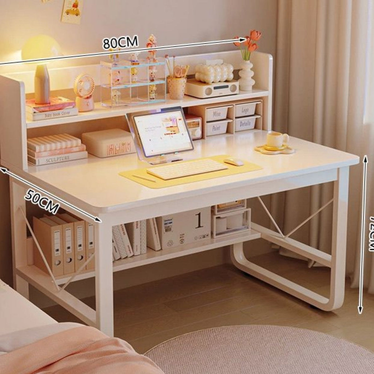 Computer Desk with Hutch Space Saving Design Student Desk with Storage Shelves Multi-functional Workstation Steel Frame Storage for Teens Suitable for Home Study Room Dorm