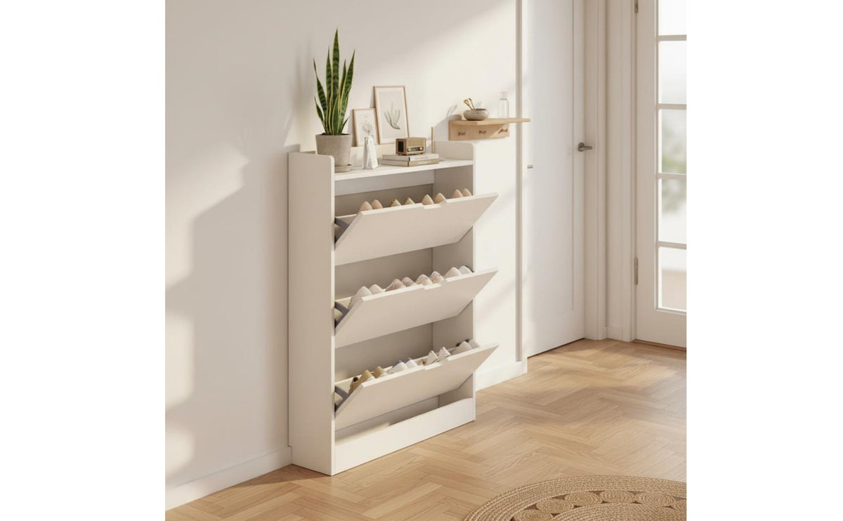 Large Capacity Flip Drawer Shoe Cabinet Space Saving Tip-out Shoe Cabinet Ultra Thin Household Storage Anti-Tipping Design for Hallway