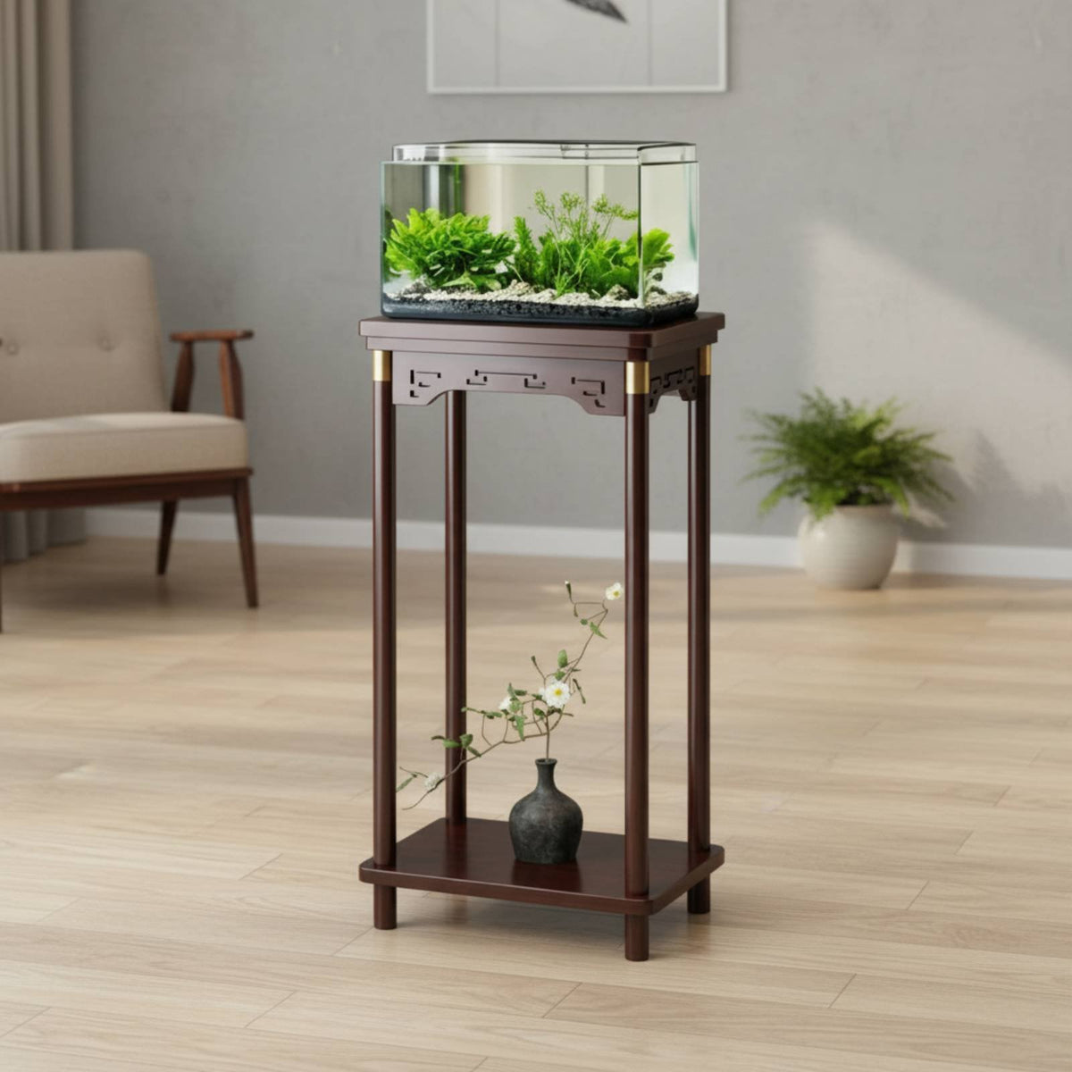 Tiered Wooden Pedestal Sturdy Wood Construction Display Stand Chinese Aesthetic Design sturdyDuty for Plant Lovers