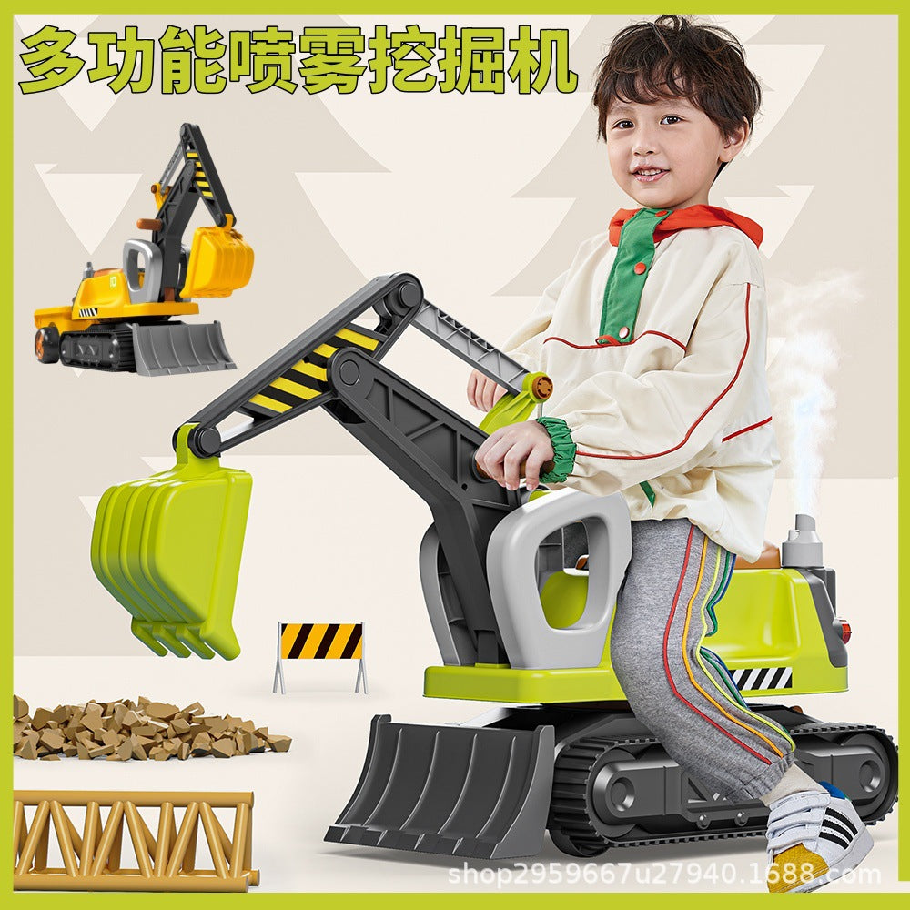Multifunctional Large Excavator Ride-On Toy with Steam Spray, Sand Digging, for Kids