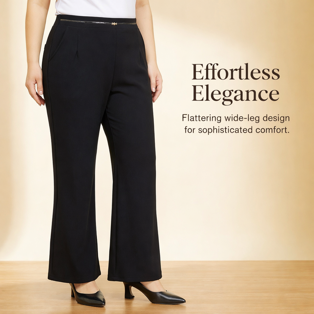 Wide Leg Trousers for Women UK with Fleece Lined Thermal Material, High Waist Palazzo Pants for Everyday Wear, Flared Styles to 7XL