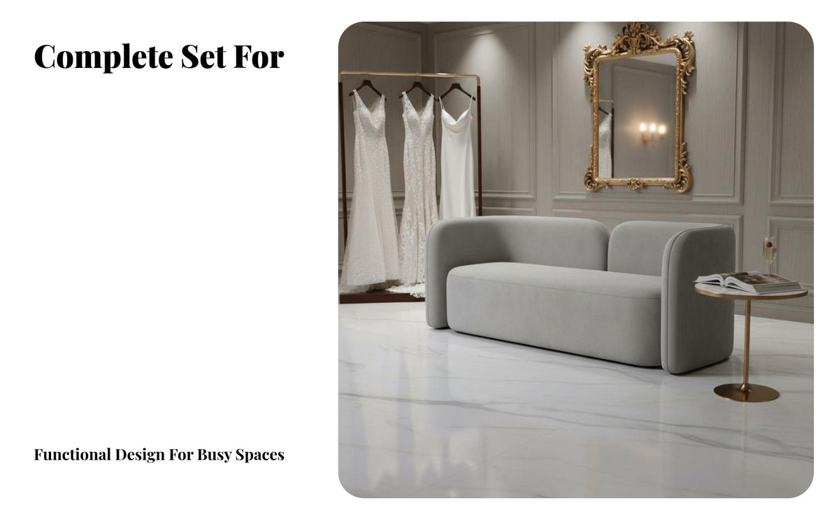 CumulusShaped Sofa and Chair Set Creamy Stylistic Reception Furniture Curved Design Seating Group for Patients, Guests, Bridal Shop, Lounge Area, Salon