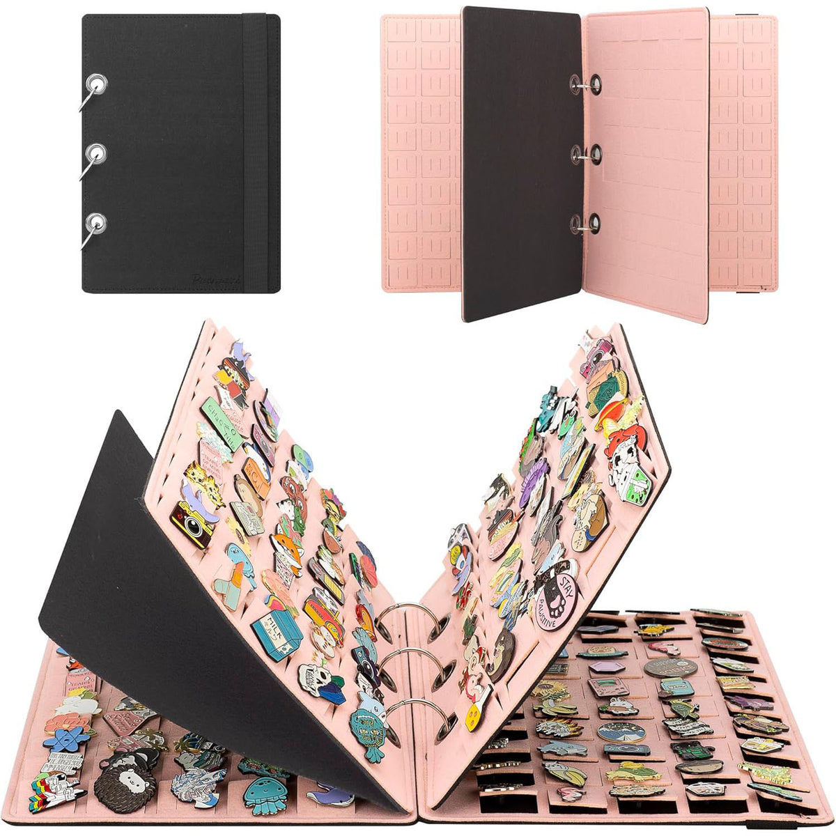 Felt Fabric Pin Storage Book with Color Blocks for Badges and Brooches