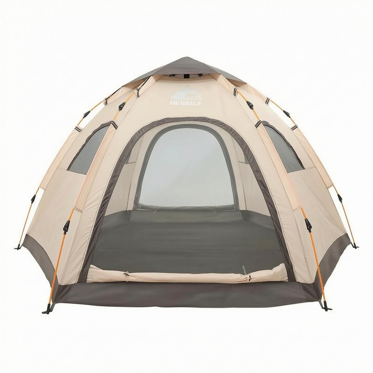 Hexagonal Dome Tent Khaki Beige Automatic Camping Tent Good Ventilation