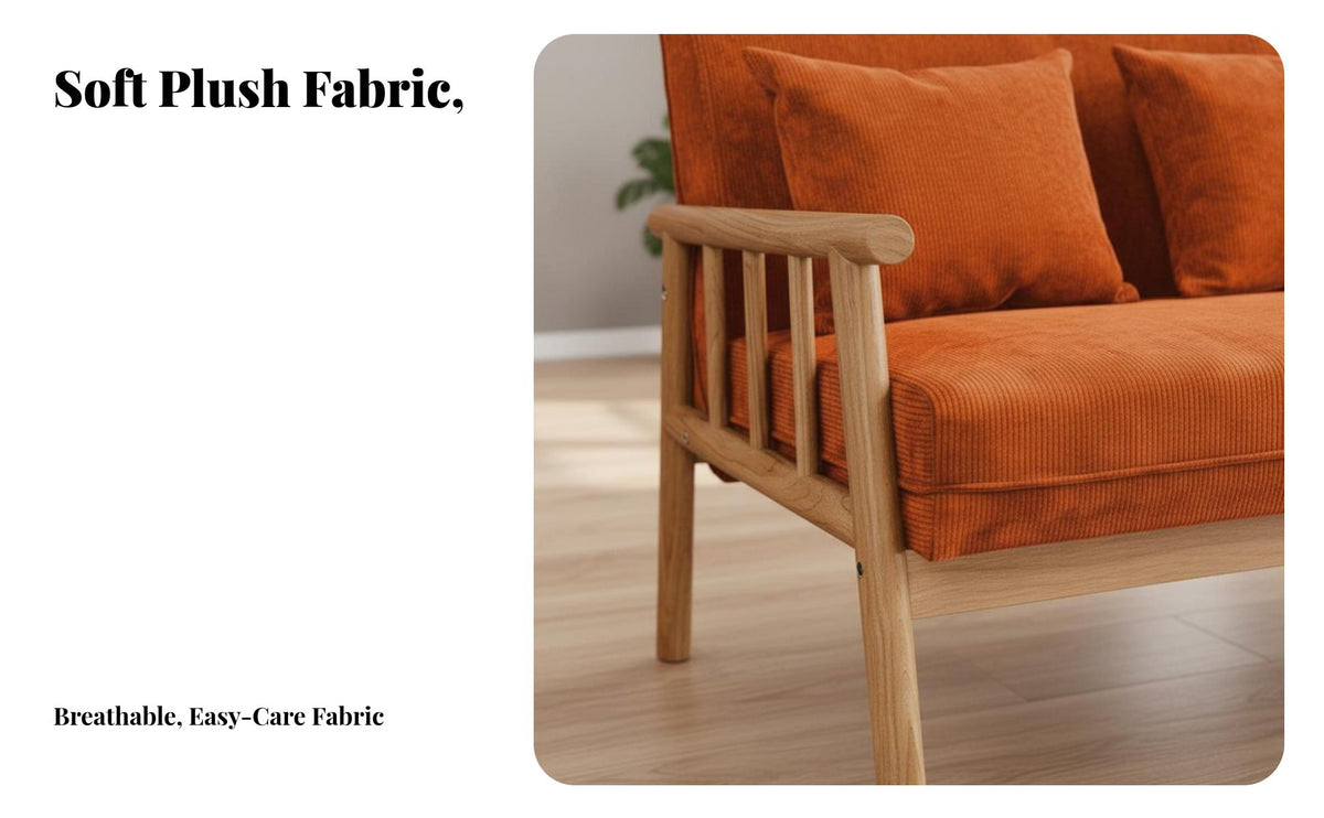 Nordic Design Wooden Frame Corduroy Couch Minimalist Design Sofa High-Resilience Foam Cushion Living Room Furniture Luxurious Cushions for Apartment Dwellers, Homeowners, Young Adults, Small Areas, Bedroom, Lounge Area, Pale Ice