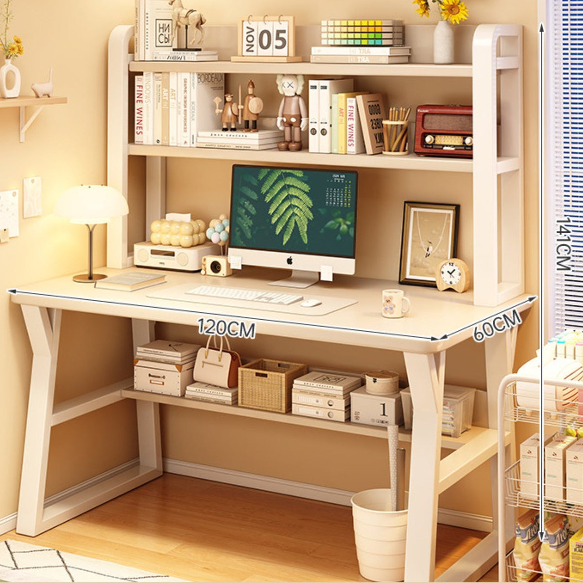 Desk with Bookshelf Writing Desk with Drawers Multi-functional Study Table Engineered Wood Stable Construction Suitable for Students Bedroom Dorm Room