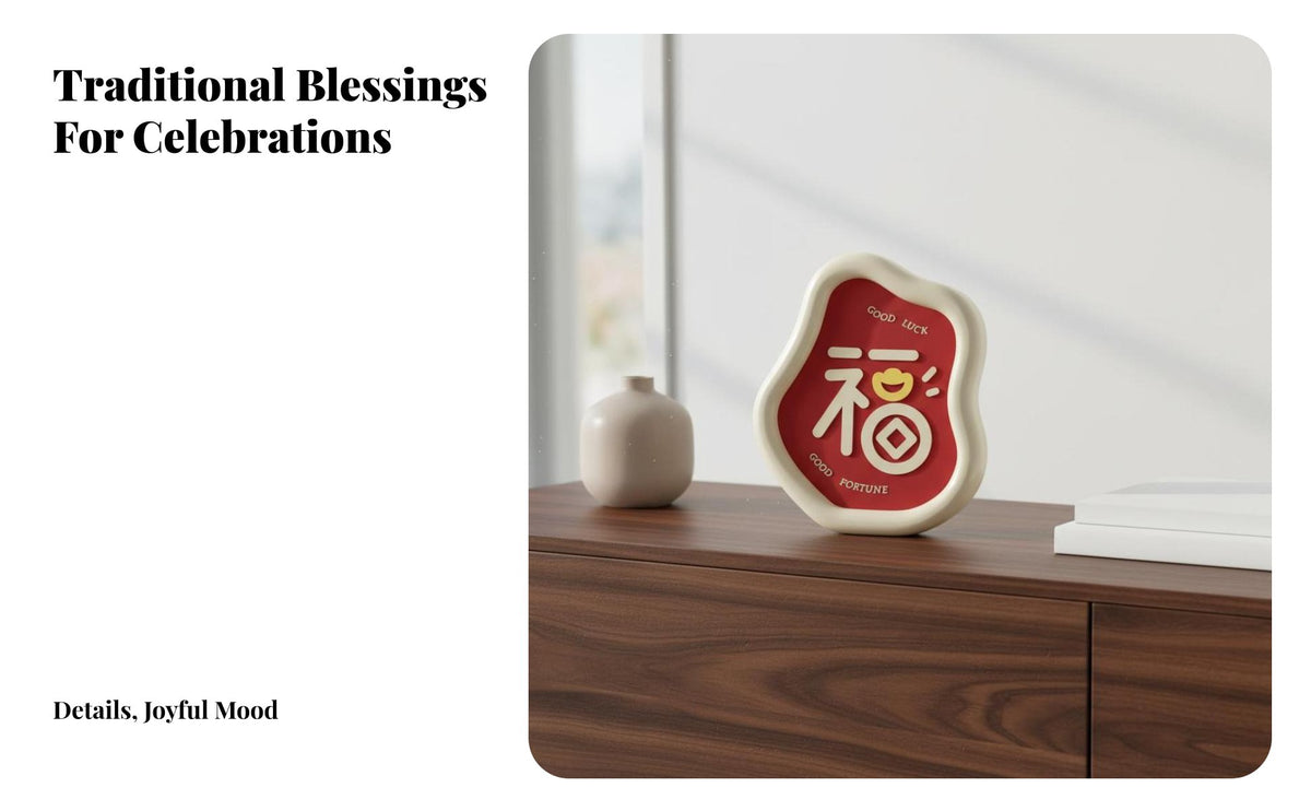 3 Pieces Good Fortune Tabletop Decor Housewarming Gift Fu Character Sculpture Set Symbol of Prosperity Chinese New Year Decoration Set for Living Room