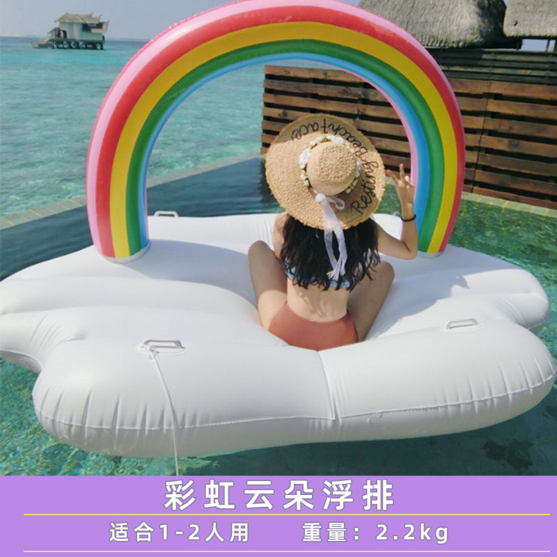 ins最时髦单品水上充气彩虹浮床 充气游泳圈拍照道具可承载2-4人
