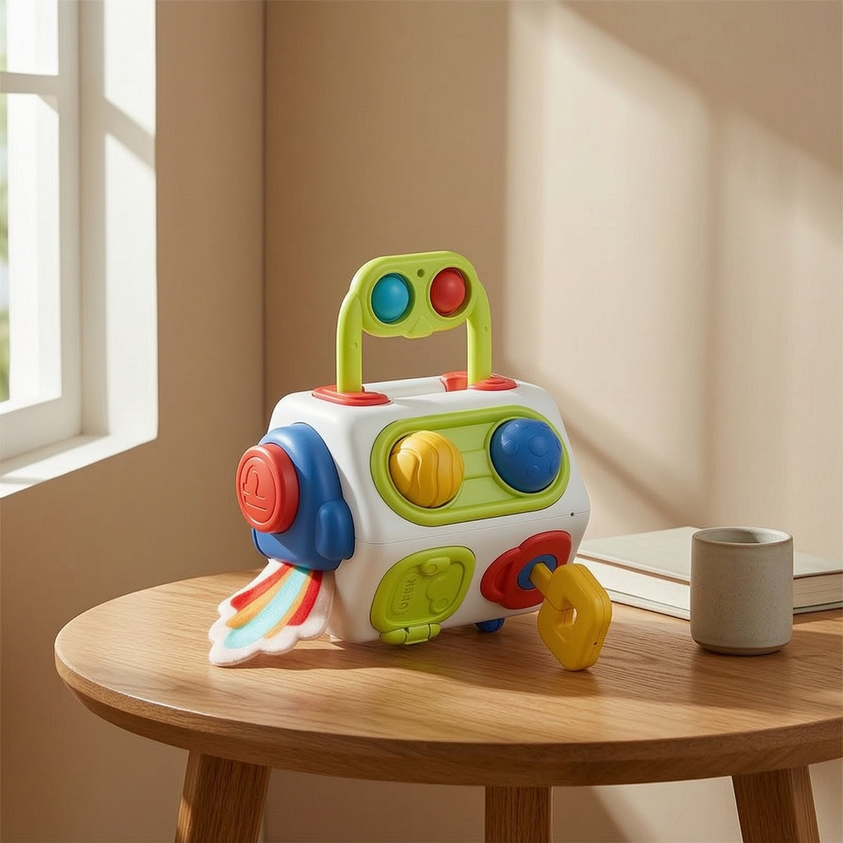 Infant Busy Toy with Handle Interactive Activity Cube with Buttons Busy Cube Developmental Toddler Activity Toy Sturdy