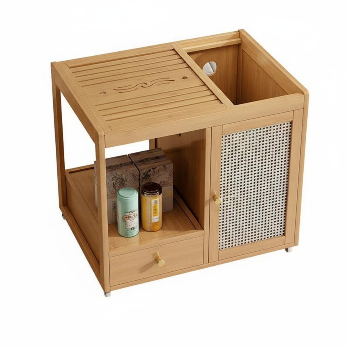 Mobile Tea Table Multi-Functional Rolling Tea Serving Trolley Multifunctional Sofa End Table on Wheels for Homeowners, Seniors, Small Areas, Bedroom