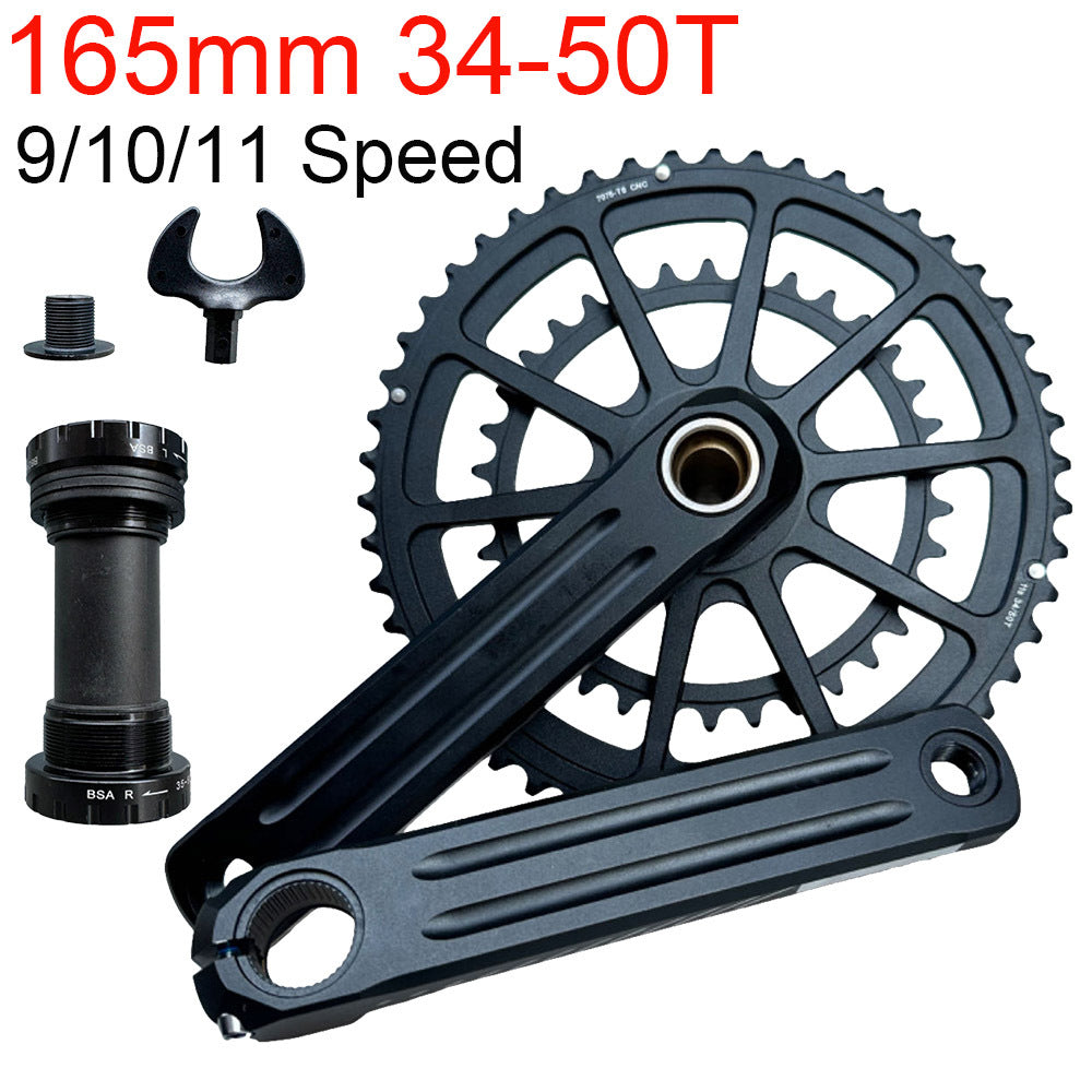 Road Bike GXP Hollow Integrated Crank and Chainring 34/50T for 9/10/11 Speed, 165mm