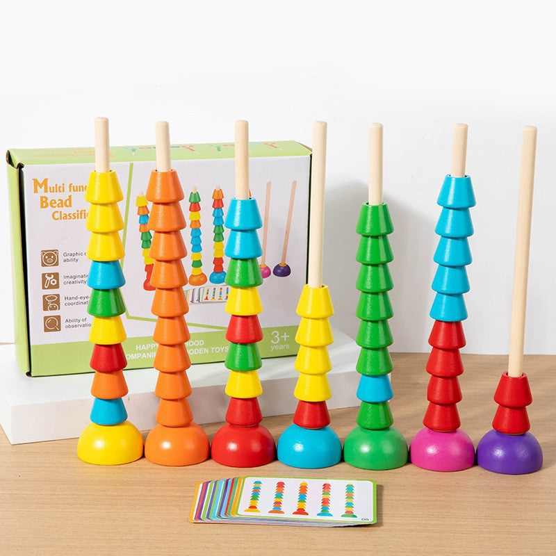 Geometric Matching Column Toy for Hand-Eye Coordination Color Sorting Bead Counting Educational Toy for Children