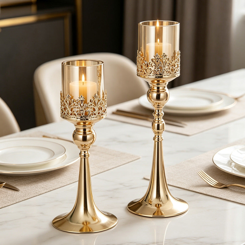European Style Metal and Glass Candle Holder