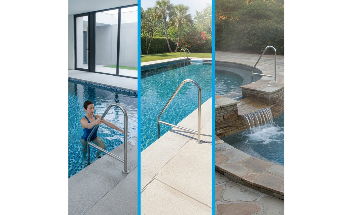 304 Stainless Steel Pool Ladder Handrail Rustproof Pool Handrail Hardware Bolt-on for Contractors, Wet-Entry Area