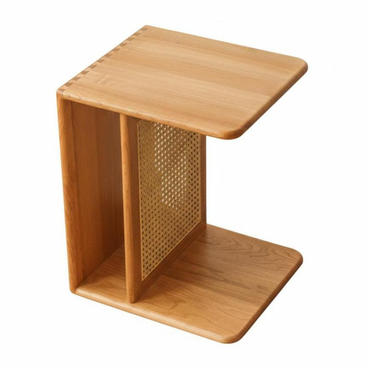 Wheeled Woven-Top End Table Japanese design Sofa Side cart Mobile Design Multi-Functional for Living Room, Entryway, Home Office