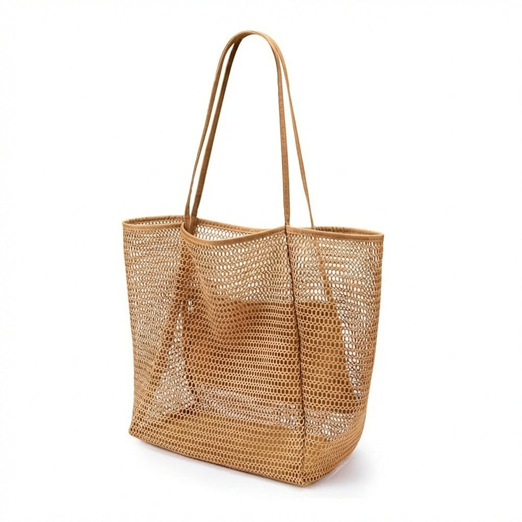 Mesh Coastal Tote Sand-Resistant Foldable Travel Tote Breathable Large Net Tote for Vacati Single Rs, Families, Poolside, Vacation, Shopping