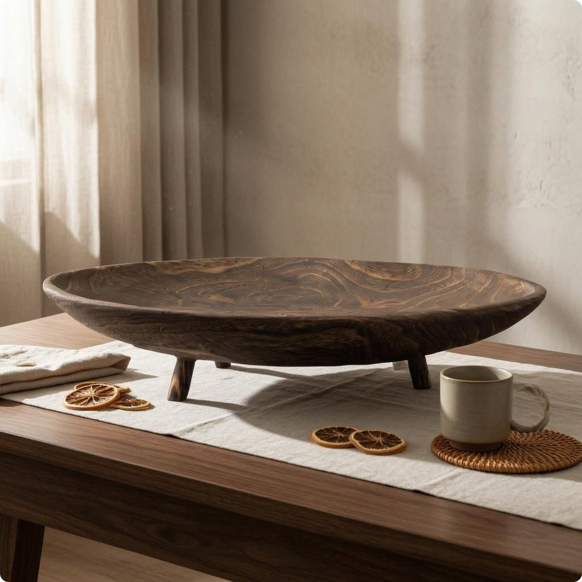 Oval Wood Tray Raised Legs Tableware Rustic Design