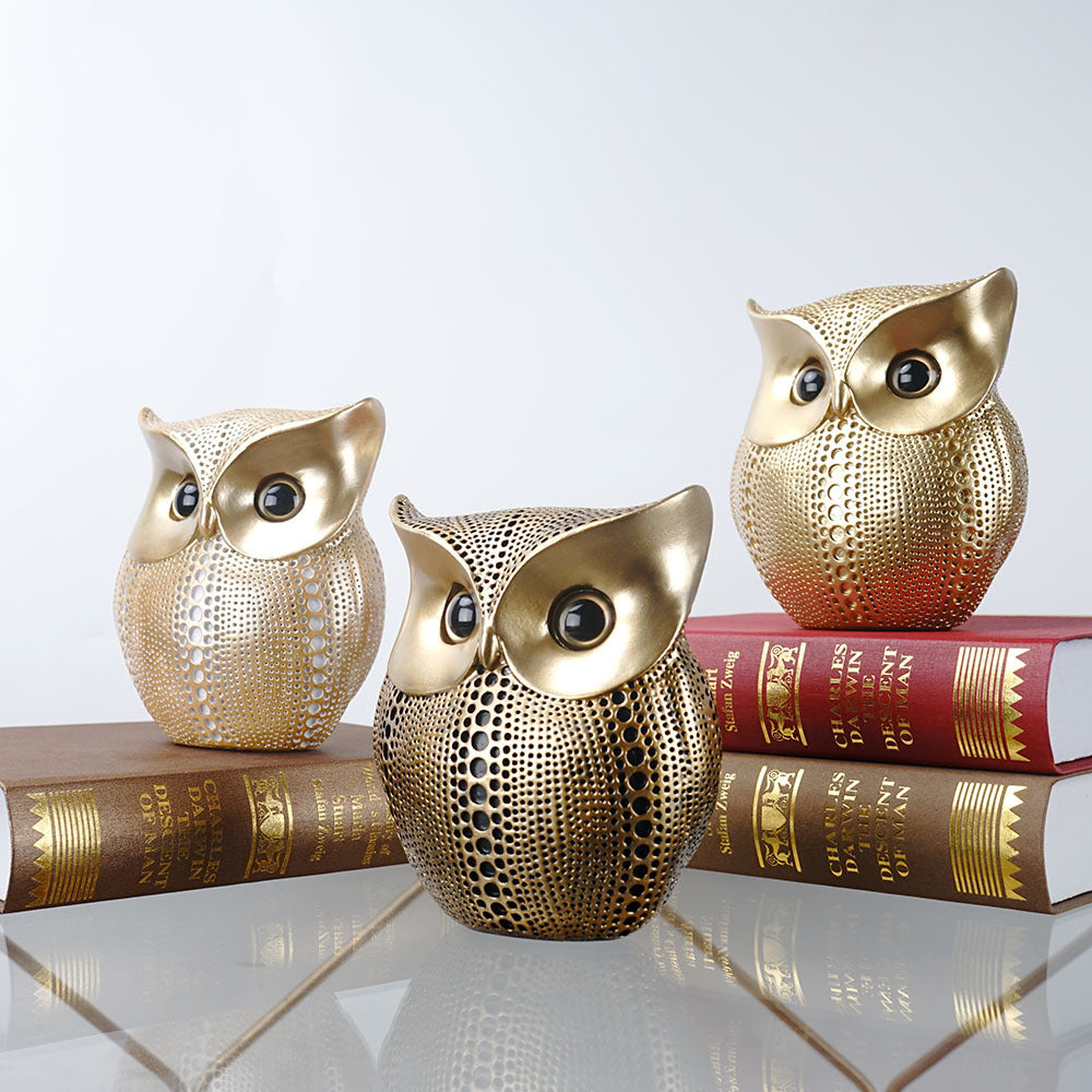 Spotted Owl Figurine Gold Decor Home Gift