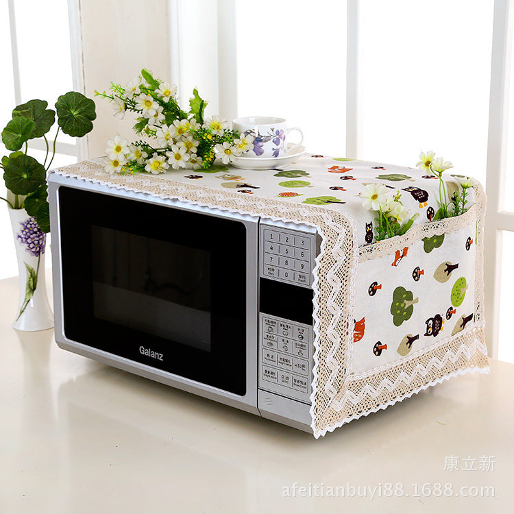 Microwave Oven Dust Cover with Oil-Proof Fabric, Multi-functional Cotton Linen Appliance Protector