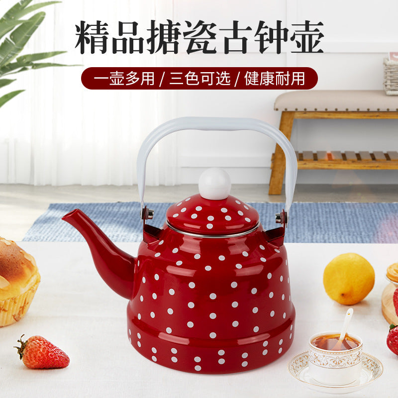 Thick Enamel Polka Dot Cold Water Pitcher with Steel Handle