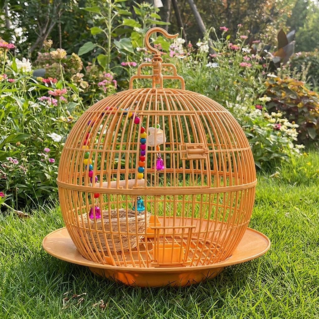 Round Bird Cage, Spherical Folding Bird Cage for Small Exotic Pets, Indoor Small Bird Cage with Base Tray and Hanging Hook for Small Birds