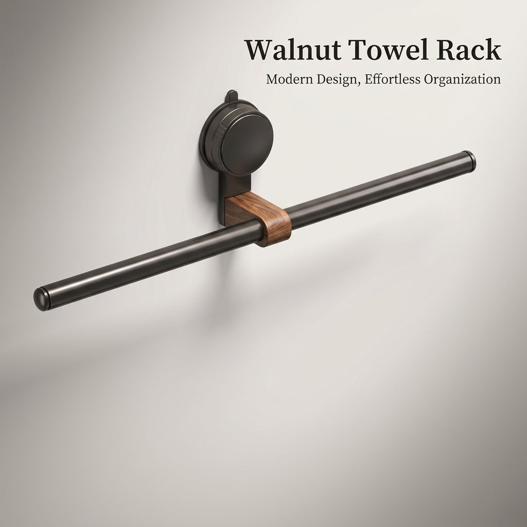 Hanging Rack Single Bar, Premium Walnut Wood Finish Towel Bar for Washroom, Punch Installation for Homeowner, Nordic Style Bathroom Storage