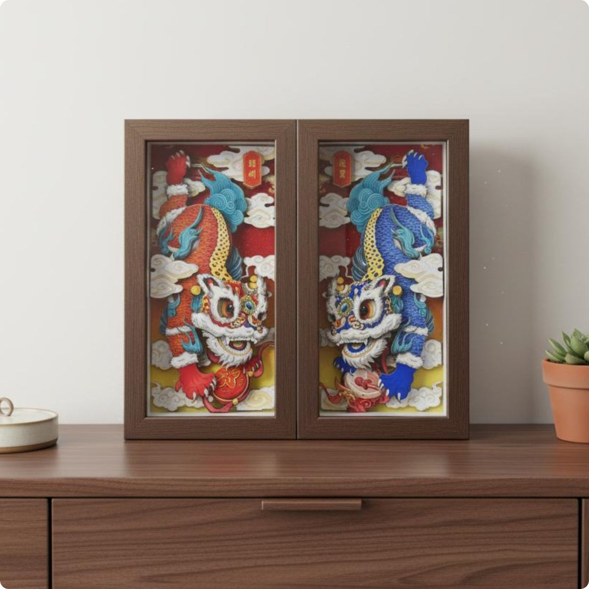 Lion Dance Paper-Cut Art Handmade Desktop Ornament Traditional Chinese Design