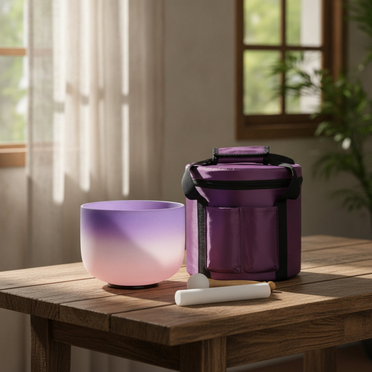 Sound Bowl with Carrying Bag Colorful Crystal Sound Bowl B-Key bowlNote for Meditators, Meditation Areas