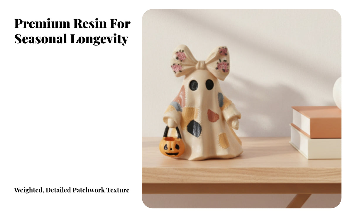 Spooky-Cute Tabletop Decoration | Compact 10cm Height, Halloween specter Figurine Resin Construction, specter Figurine with Pumpkin Bucket