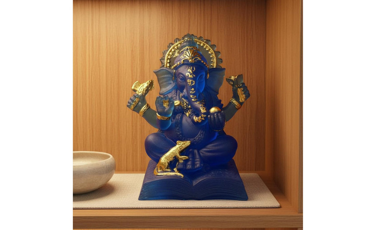 Elephant Deity Statue Statue Golden Foil Highlights Lord Elephant Deity Statue Idol Ganpati Idol Detailed Craftsmanship White