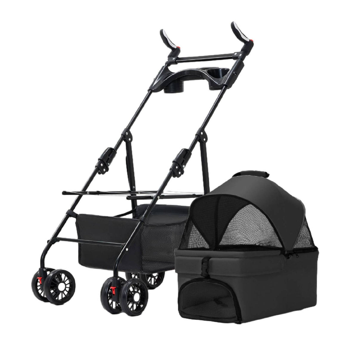 Mesh Pet Stroller with Detachable Carrier Spacious Pet Stroller with Cup Holder Lightweight Stable for Small Pets, Dogs