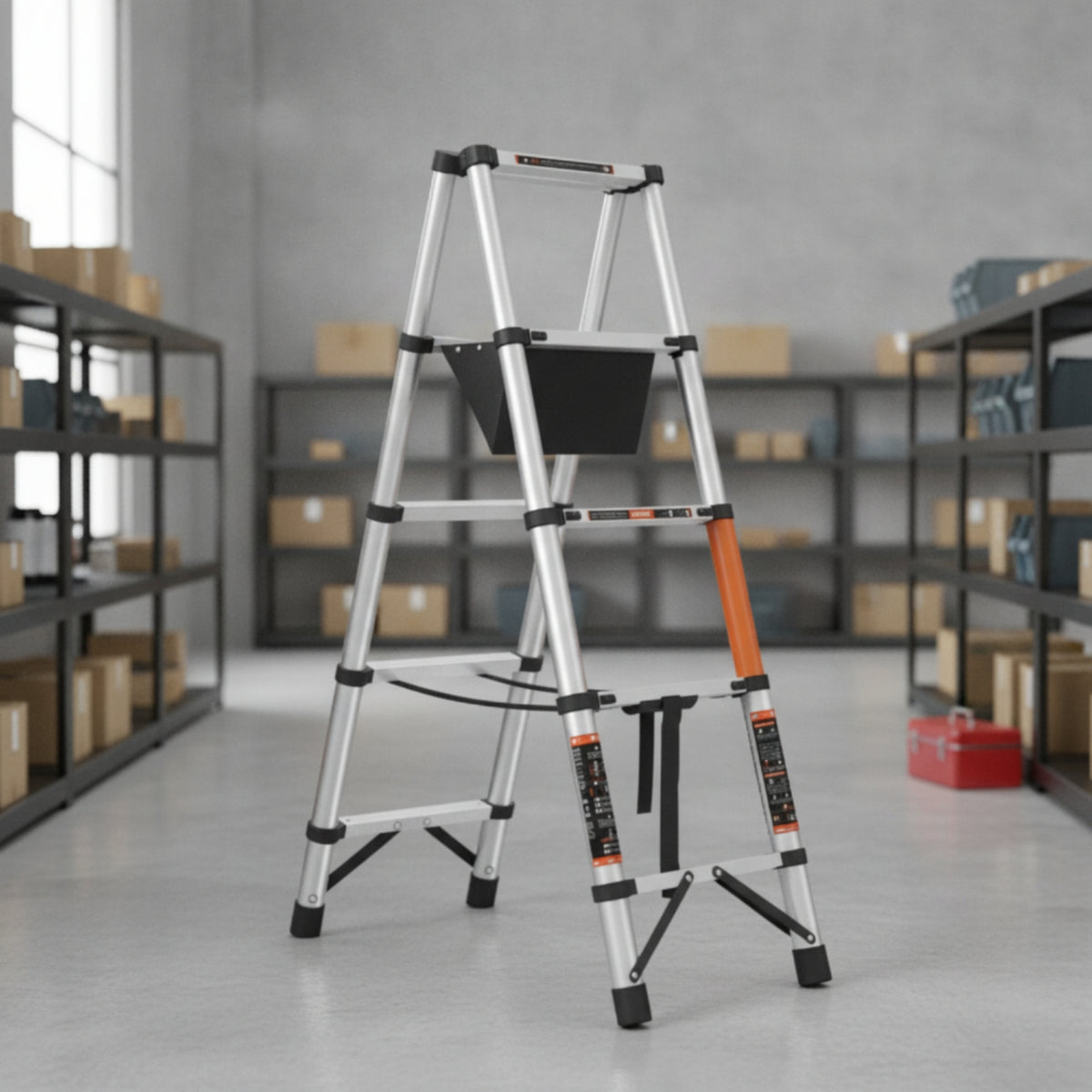 Foldable Step-Ladder Design Telescoping Ladder Adjustable Telescopic Step Ladder Portable Heavy Duty for Homeowners, Diyers