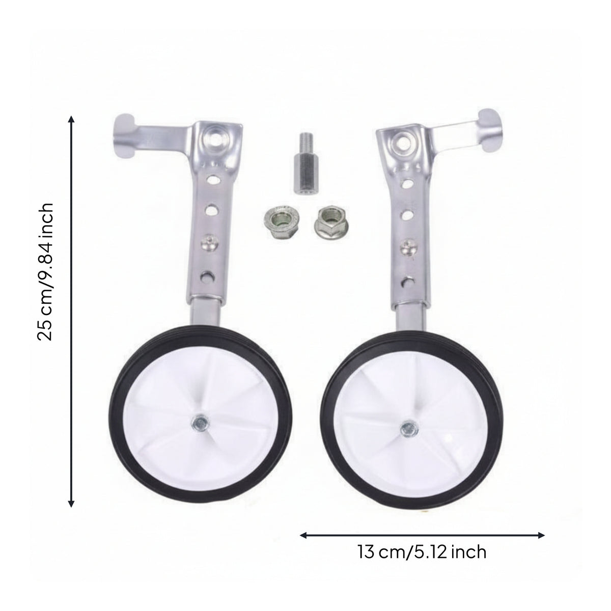Wide-Tire Training Wheels with Metal Brackets Adjustable Cycle Training Wheels Stable Stabilisers Sturdy for Children, Beginners, Geared Bikes