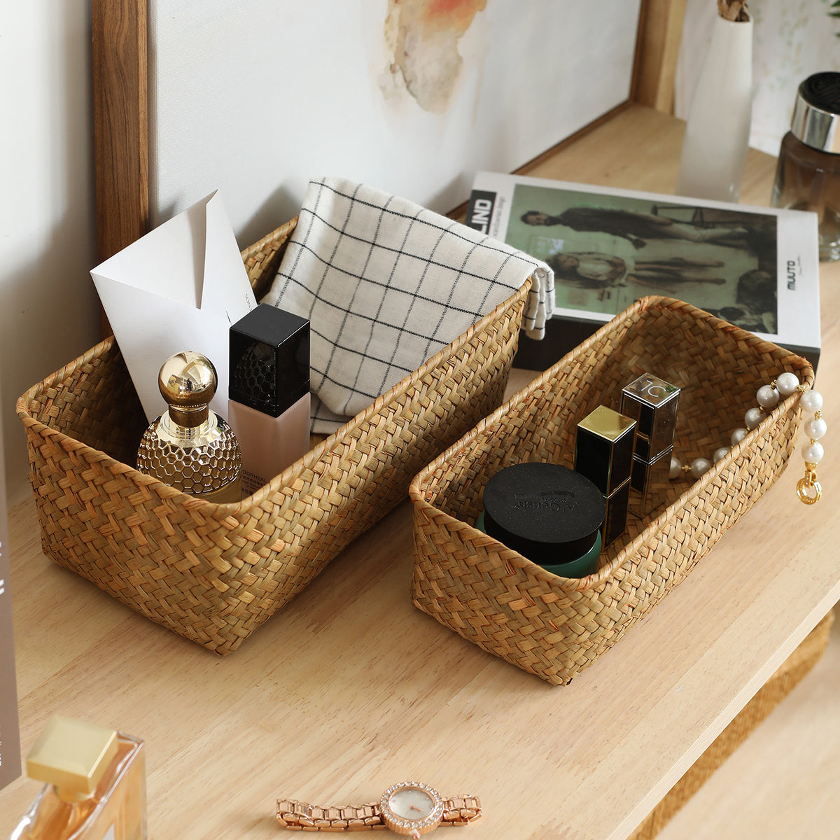 Woven Storage Basket for Desk and Household Organization