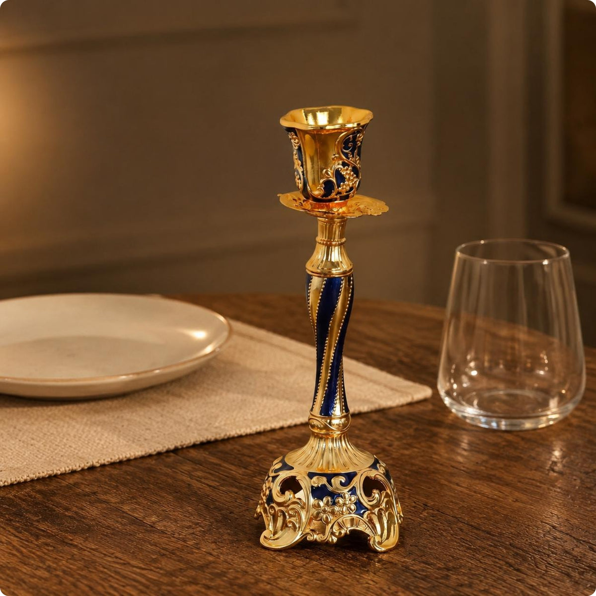 Zinc Alloy Candle Holder Carved Scroll Patterns Home Decor Tapered Stem
