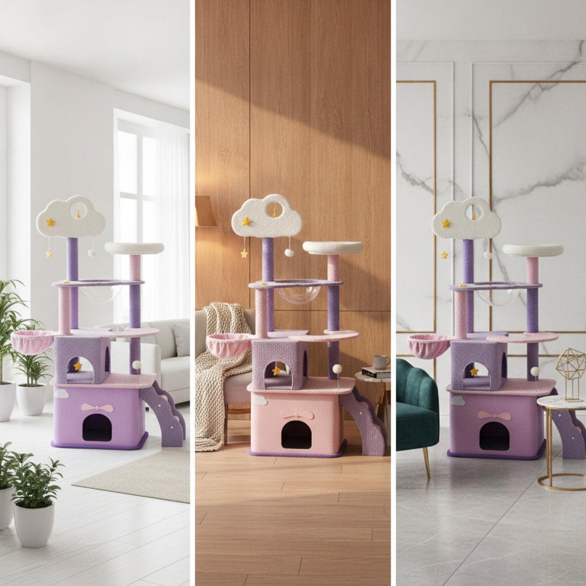 Cat Climbing Frame Cushioned Covered Feline Activity Center with Perches Indoor Feline Furniture for Cats