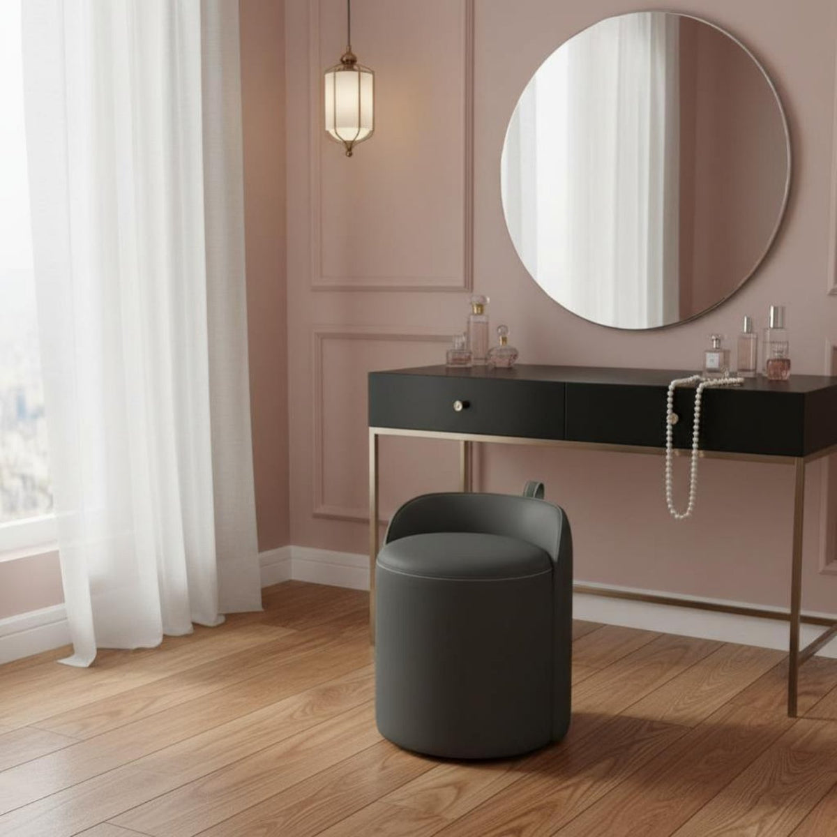 Round Vanity Stool Light Luxury aesthetic Round Tripod Pouf Stable Three-Legged Base