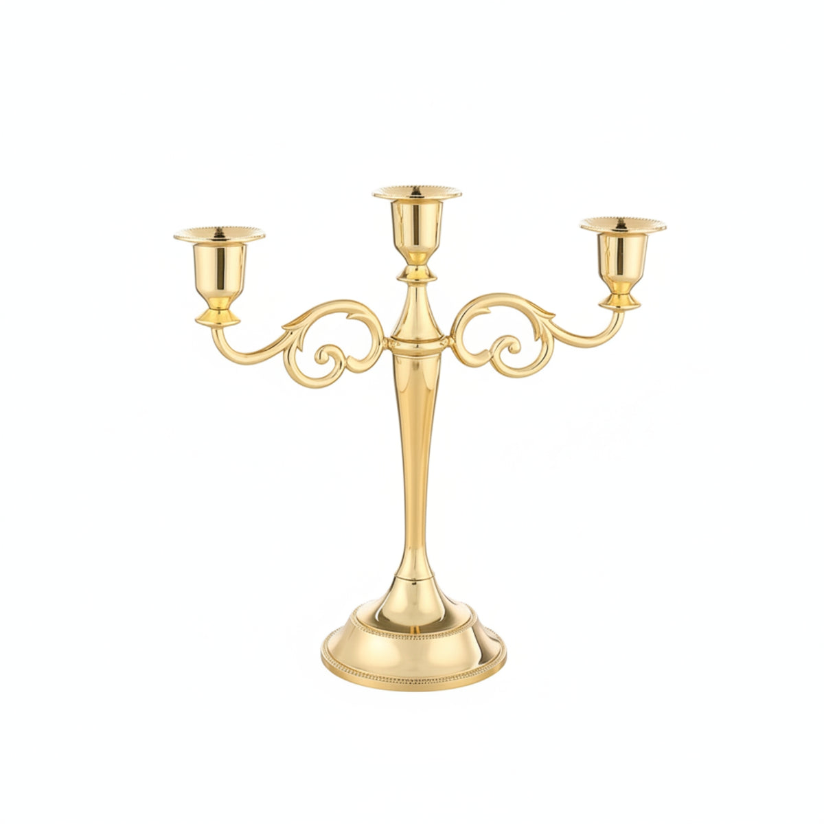 Three-Arm Candelabra Metal Candelabra with Weighted Base Polished for Wedding