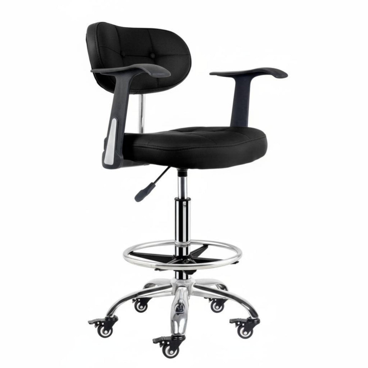 360-Degree Swivel Adjustable Rolling Drafting Chair Circular Footrest Task Stool Thick Padded Cushion Office Furniture Ergonomic Design for Receptionists, Cashiers, Architects