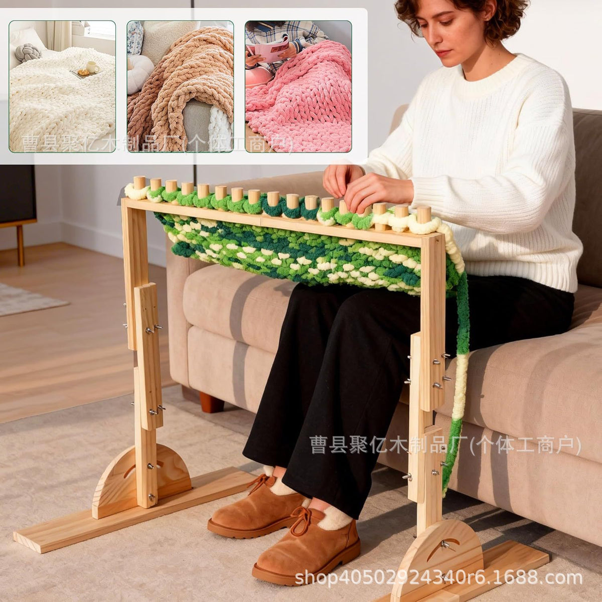 Wooden Yarn Knitting Frame for DIY Blanket Weaving