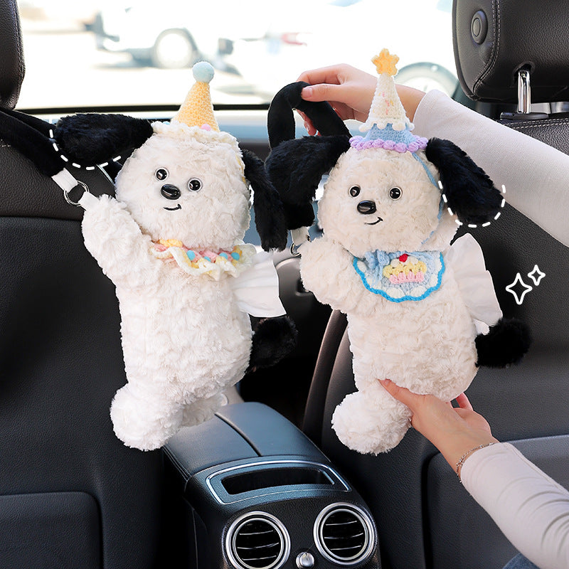Plush Puppy Tissue Box Holder Hanging Creative Cute for Car Seat Back, Women