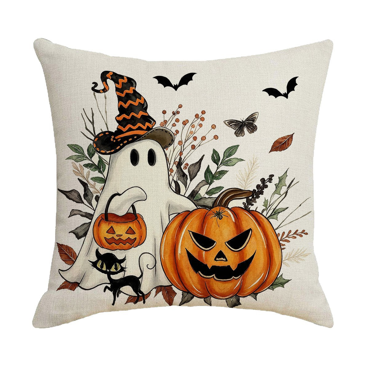 Halloween Ghost Pumpkin Printed Throw Pillow Cover, Polyester, Car Cushion, Home Decor