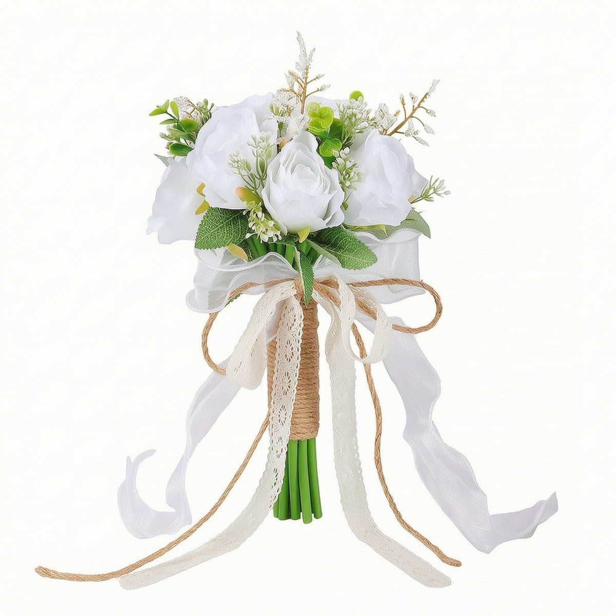 White Artificial Bouquet Elegant Bridal Bouquet Soft for Brides, Bridesmaids