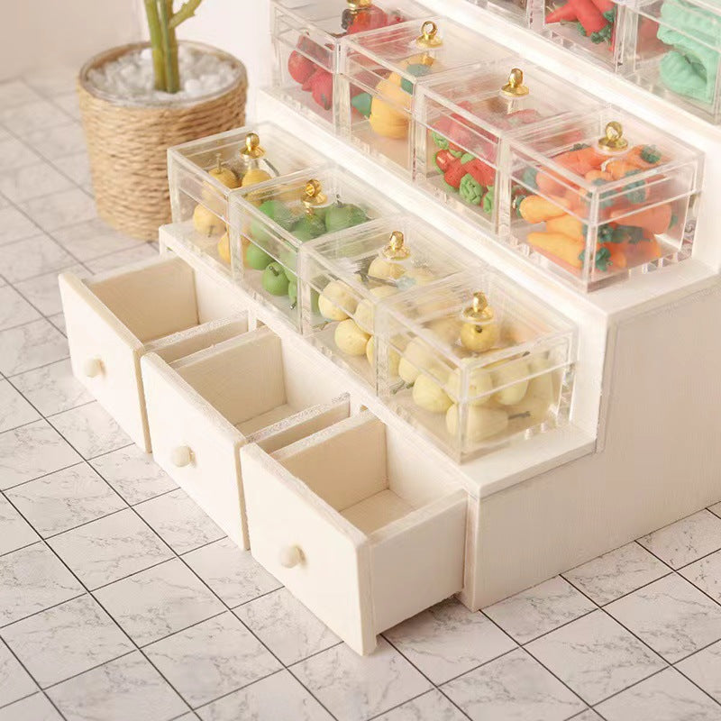 Miniature Fruit Cabinet Display Stand with Drawers for 1:12 Dollhouse