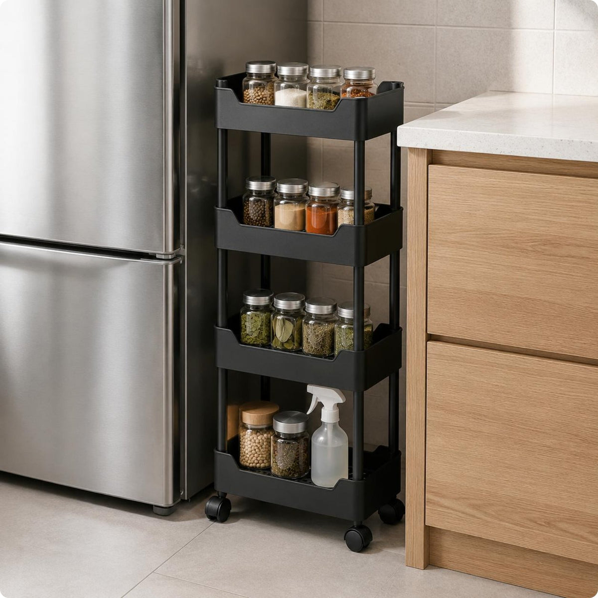 Narrow Rolling Storage Trolley Easy to Move Slim Space Organizer Trolley Sturdy
