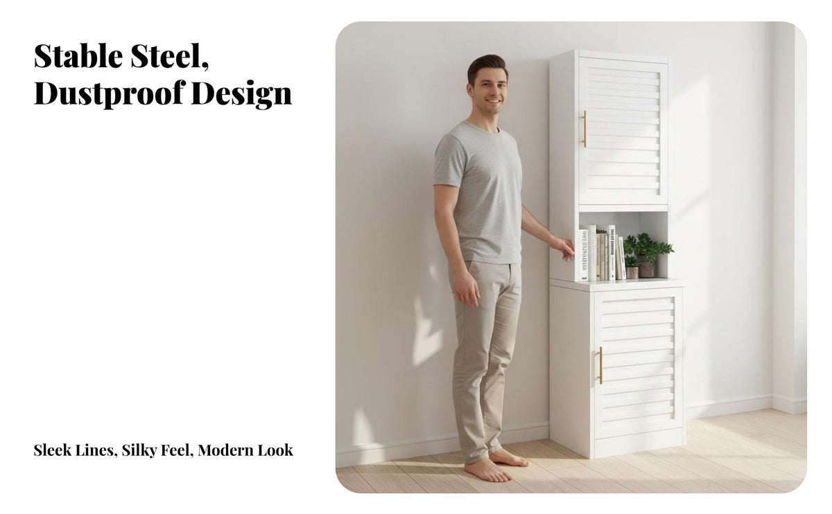 Dust-Proof Steel Bookcase with Doors Large Capacity Metal Bookshelf with Drawers Long-Lasting Construction Unrestricted Standing Storage Hutch Adjustable Shelves for Students, Book Lovers, Homeowners, Living Room, Home Office, Bedroom