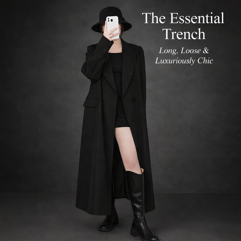 Womens Coat Double Breasted Long Overcoat for Autumn Winter Wear, Extra Tailored Trench Design with High Temperature Shaping
