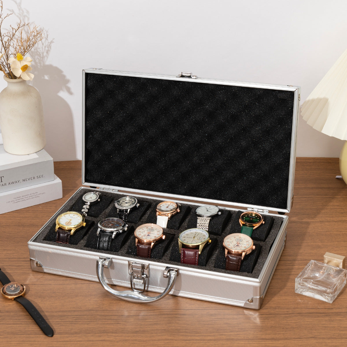 Portable Aluminum Alloy Tool Box for Watch Storage, Silver